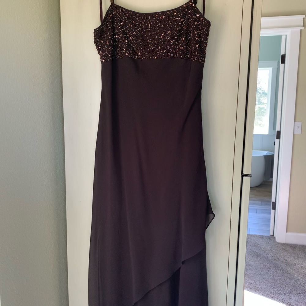 Eva Blue Dress- Brown with Sequins on Top/ Straps- Size 6